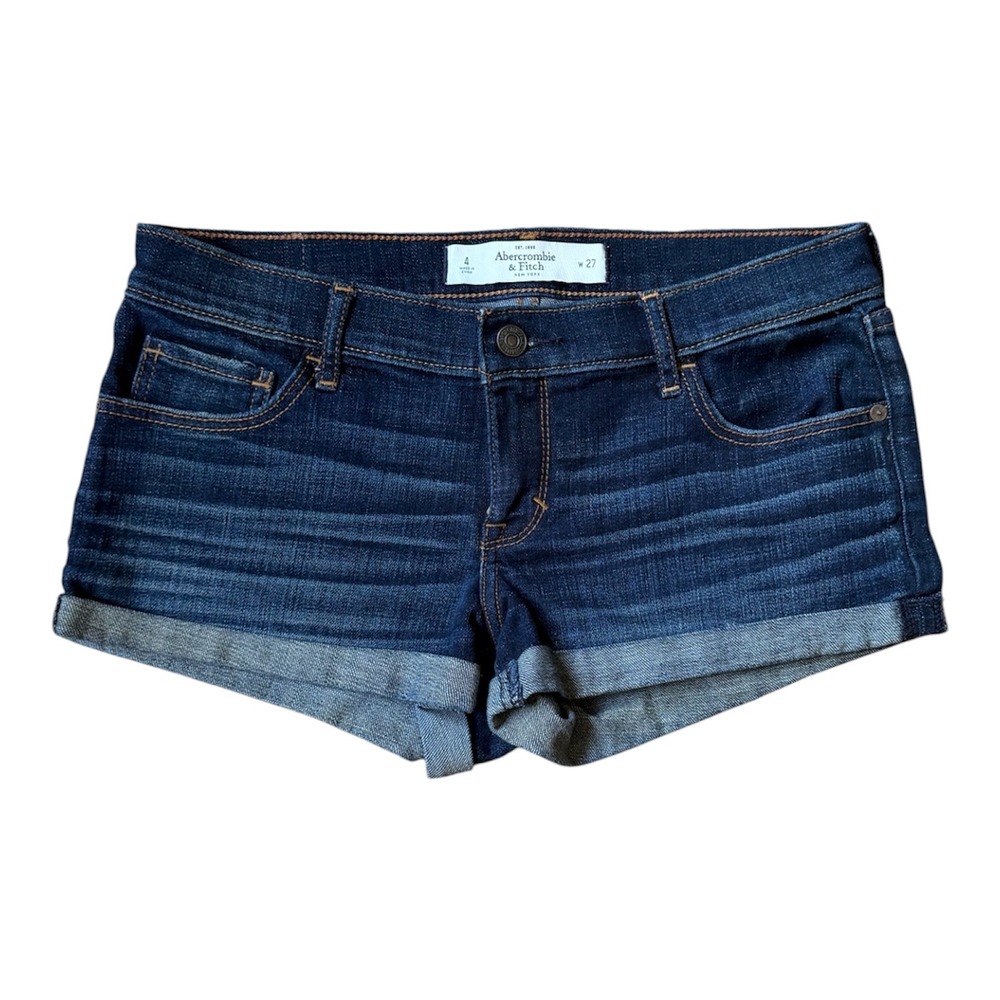 Abercrombie & Fitch Womens Dark Wash Cuffed Denim‎ Shorts Size 4 W27 Low Rise